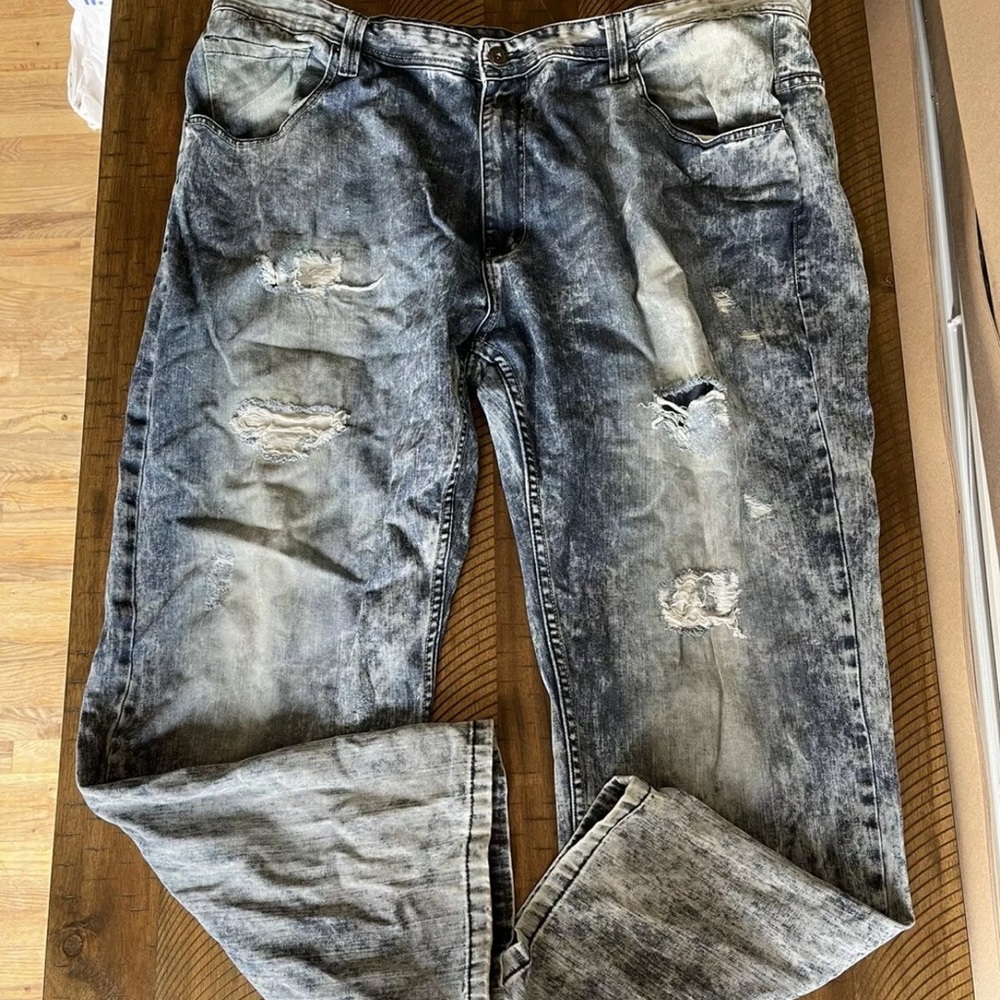 Makobi MK Jeans 48x34 style m1258 Acid Washed Distressed Straight Relaxed